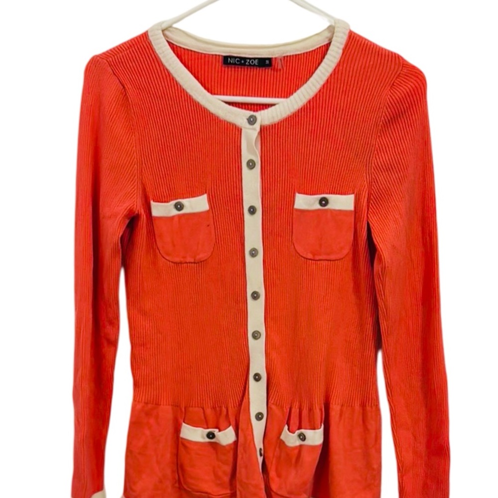 Nic + Zoe Coral Cardigan with White Trim